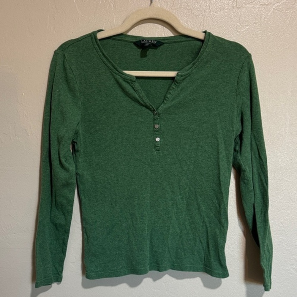 Ralph Lauren Forest Green Buttoned Long Sleeve Tee